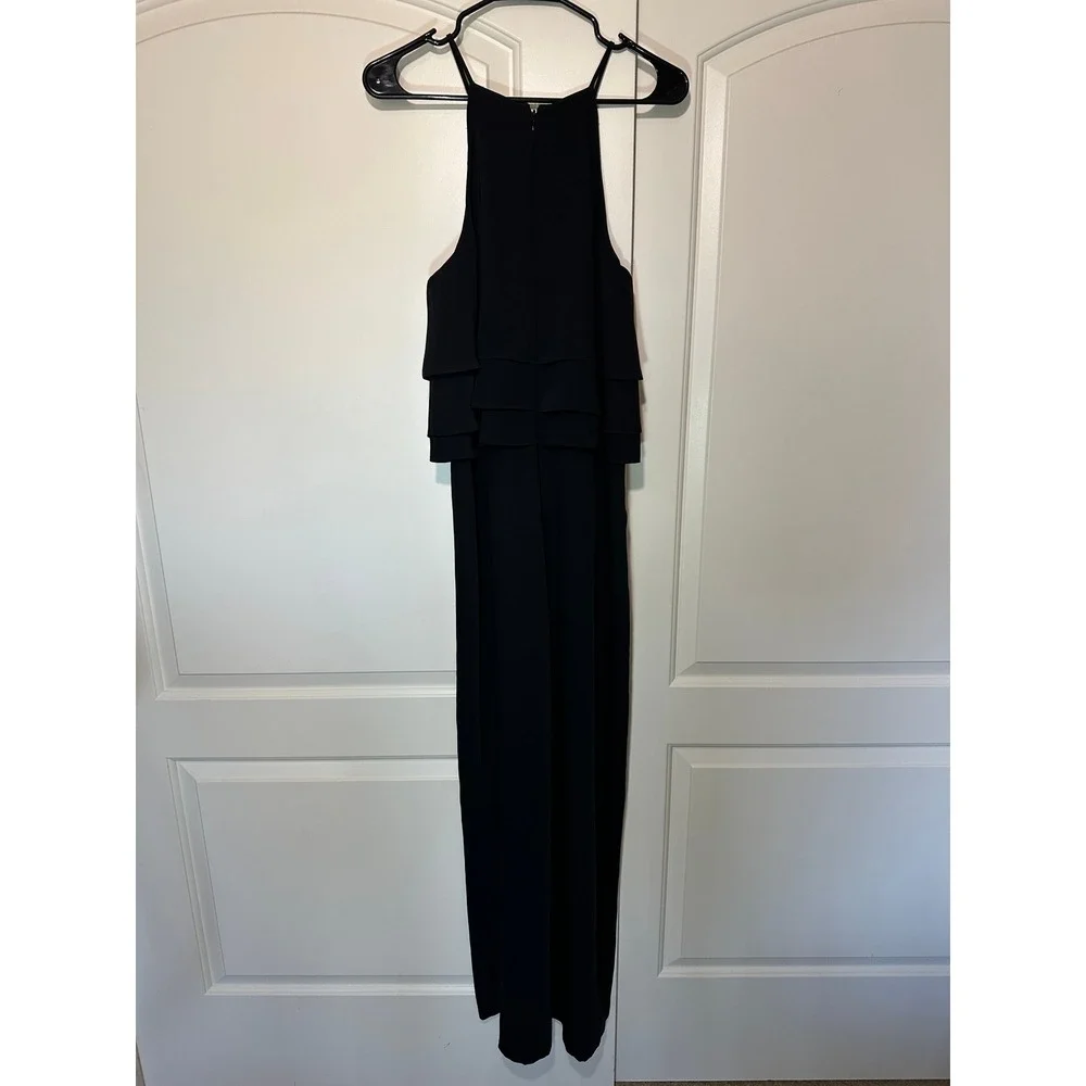 Gianni Bini Denise Black Halter Tiered Ruffled Popover Wide Leg Jumpsuit‎ 6